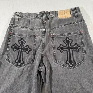 Y2K Affliction JNCO Style Baggy Black Denim Shorts Skater Embroidered Crosses 34
